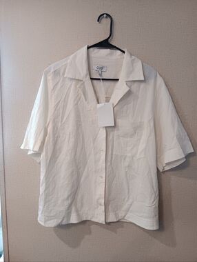 COS Short-Sleeve Button-Down Shirt in Cream White Sz 10 New